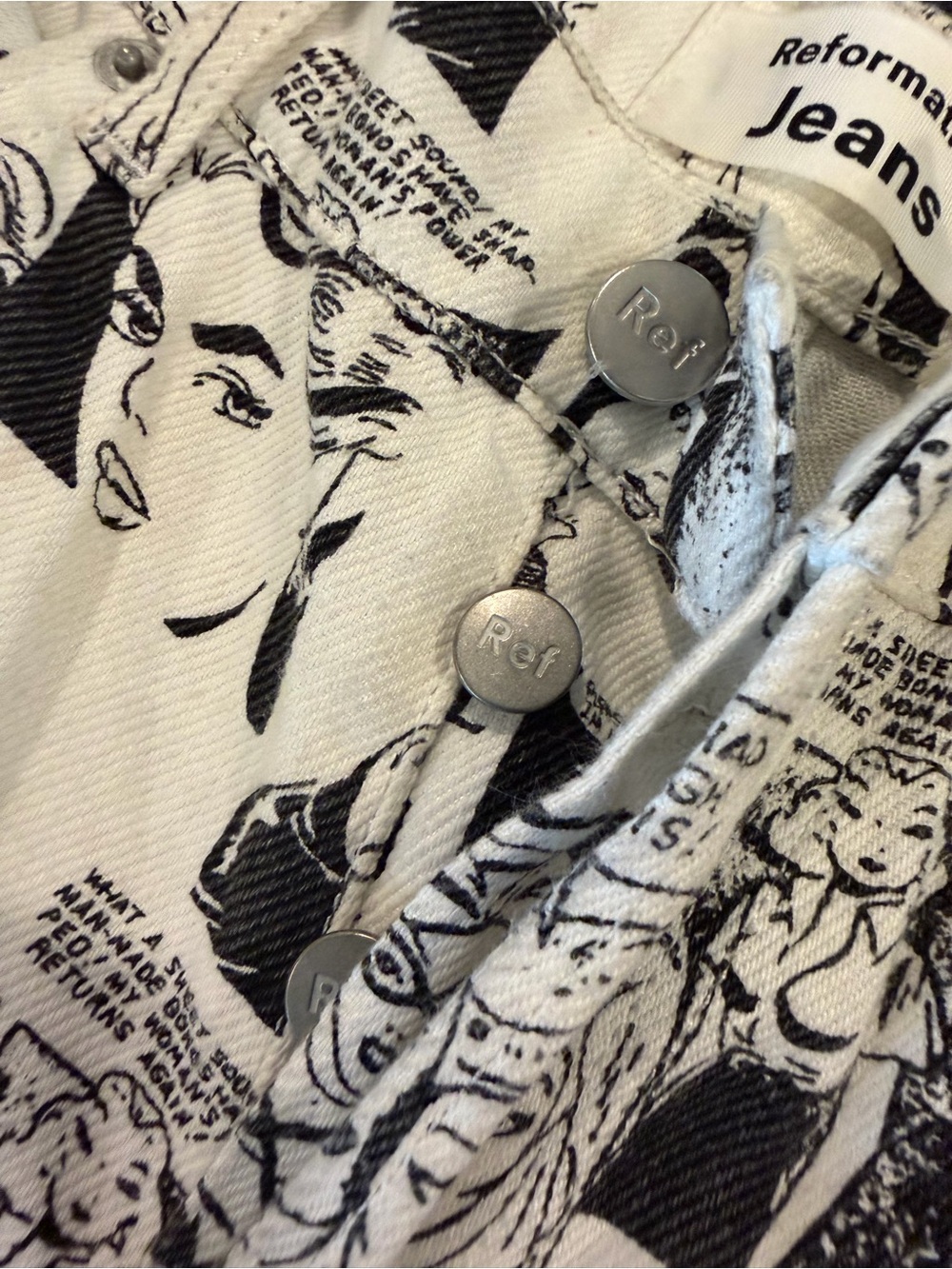 Reformation Black and White Comic Strip straight wider Leg Jeans - Picture 3 of 5